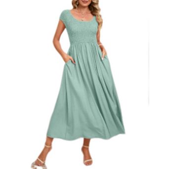 Women's Summer Sleeveless Round Neck Pleated Ruffled A line Midi Dress