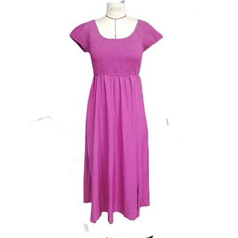 Women's Summer Sleeveless Round Neck Pleated Ruffled A line Midi Dress