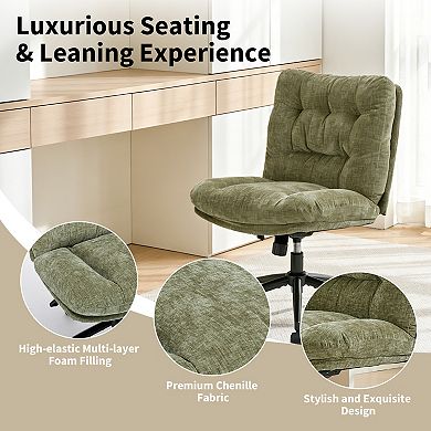 Double Cushion Cross Office Chair, 360° Rotatable Rolling Desk Chair, Ergonomic Height Adjustable