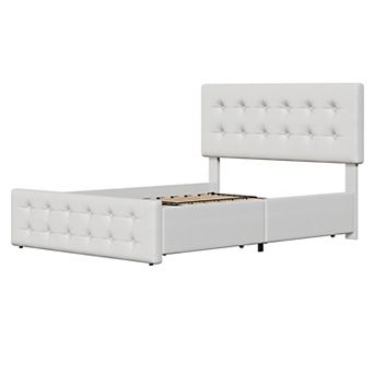 Bed Frame with 4 Storage Drawers & Adjustable Headboard,Upholstered Mattress Foundation with Support