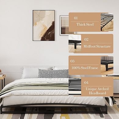 6 Inch Metal Platform Bed Frame, Low Profile Bed Frame with Sturdy Steel Slats Support,Easy Assembly
