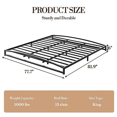 6 Inch Metal Platform Bed Frame, Low Profile Bed Frame with Sturdy Steel Slats Support,Easy Assembly