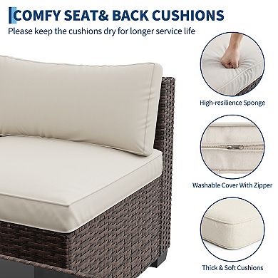 7 pc Outdoor Patio Sectional Sofa Set, Wicker Furniture with Thick Cushions & Tempered Table Bakcony