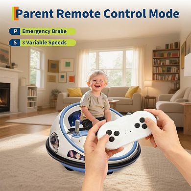 12V Kids Electric Bumper Car, 360° Spin, Remote Control, Music, Safety Belt, Soft Bumper, In/Outdoor