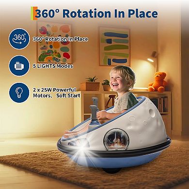 12V Kids Electric Bumper Car, 360° Spin, Remote Control, Music, Safety Belt, Soft Bumper, In/Outdoor
