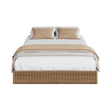 Bed Frame,Wood Platform Bed Frame, Low Profile Bed Base with Fluted Design, Wooden Slat Support