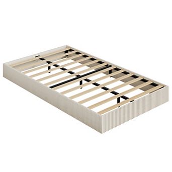 Bed Frame,Wood Platform Bed Frame, Low Profile Bed Base with Fluted Design, Wooden Slat Support