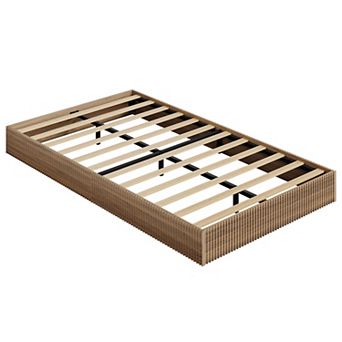 Bed Frame,Wood Platform Bed Frame, Low Profile Bed Base with Fluted Design, Wooden Slat Support