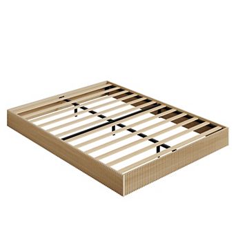 Bed Frame,Wood Platform Bed Frame, Low Profile Bed Base with Fluted Design, Wooden Slat Support