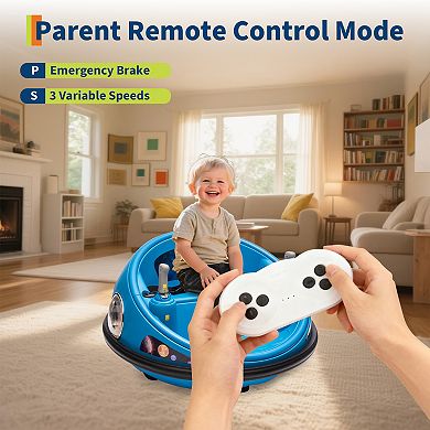 12V Kids Electric Bumper Car, 360° Spin, Remote Control, Music, Safety Belt, Soft Bumper, In/Outdoor