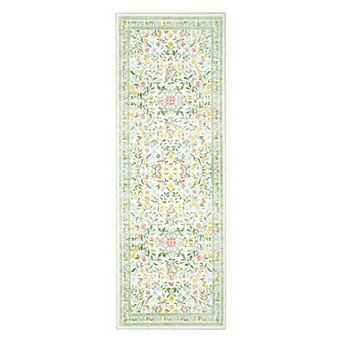 Floral Washable Non Slip Low Pile Wool Carpet Vintage Boho Area Rug for Living Room