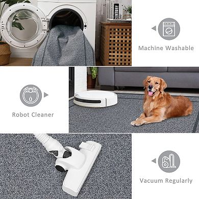 Ultra Thin Non Slip Rubber Backed Indoor Low Pile Checkered Floor Durable Area Rug for Living Room