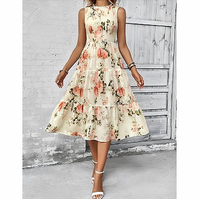 Women's Floral Tiered Midi Dress