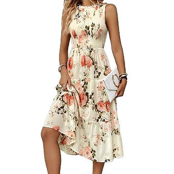 Women's Floral Tiered Midi Dress