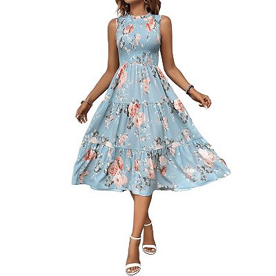 tiered midi dress formal Kukoosong Women's 3/4 Sleeve V-Neck Pleated Midi Dress, Tiered Ruffle Hem Asymmetrical Flowy A-Line Dress, Formal Cocktail Party Elegant Dress, Size: