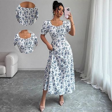 Women's Puff Sleeve Floral Maxi Dress
