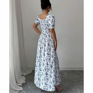 Women's Puff Sleeve Floral Maxi Dress