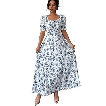 Women's Puff Sleeve Floral Maxi Dress