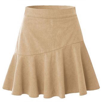 Women's High Waist Corduroy Ruffle Hem Mini Skirt Pleated Summer Casual A Line Short Skirt