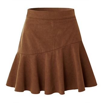 Women's High Waist Corduroy Ruffle Hem Mini Skirt Pleated Summer Casual A Line Short Skirt