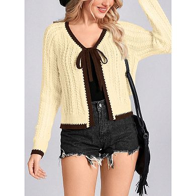 Women Lightweight Cardigan Long Sleeve Tie Front Knit Sweater