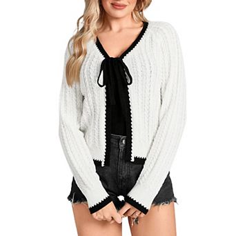 Women Lightweight Cardigan Long Sleeve Tie Front Knit Sweater