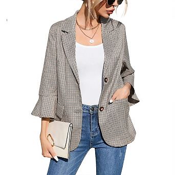 Women's 3/4 Sleeve Blazers Lightweight Slim Fit Jackets with Padded Shoulder for Business Casual