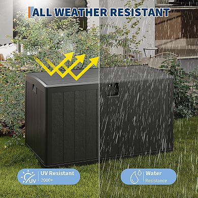 130 Gallon Resin Deck Box with Lid, Waterproof Outdoor Storage Organizer Bench for Balcony Patio