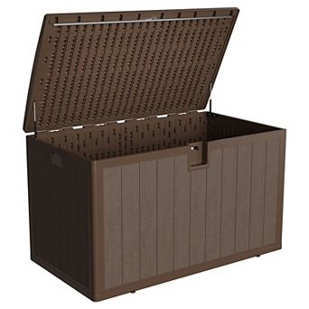 130 Gallon Resin Deck Box with Lid, Waterproof Outdoor Storage Organizer Bench for Balcony Patio