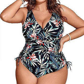 Women's One-Piece Swimsuits Tummy Control Printed Twist-Front Monokini High-Leg Beach Bathing Suit