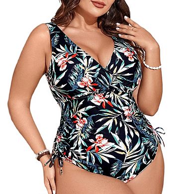 Women's One-Piece Swimsuits Tummy Control Printed Twist-Front Monokini High-Leg Beach Bathing Suit