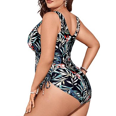 Women's One-Piece Swimsuits Tummy Control Printed Twist-Front Monokini High-Leg Beach Bathing Suit