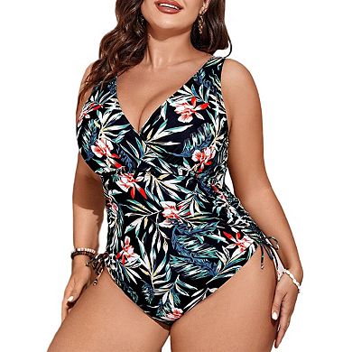 Women's One-Piece Swimsuits Tummy Control Printed Twist-Front Monokini High-Leg Beach Bathing Suit