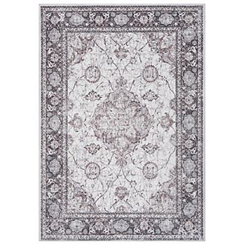 Traditional Vintage Floral Area Rug - Soft Low Pile, Washable & Non-Slip Carpet