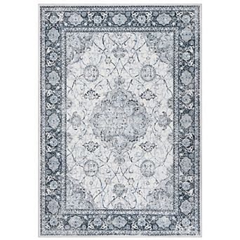 Traditional Vintage Floral Area Rug - Soft Low Pile, Washable & Non-Slip Carpet