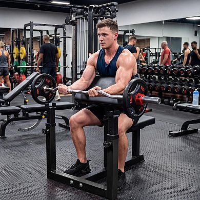 Adjustable Preacher Curl Bench,Bicep Strength Bench with Thick Seat and Arm Cushions