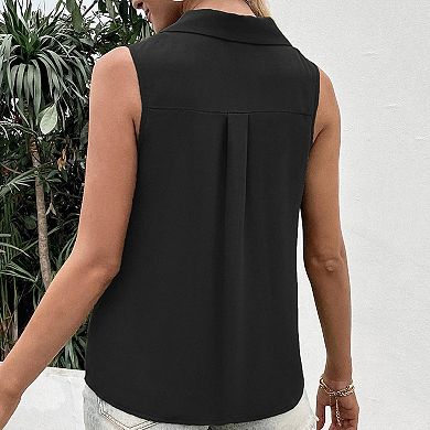 GlowSol Womens Summer Collar V Neck Button Sleeveless Tank Tops