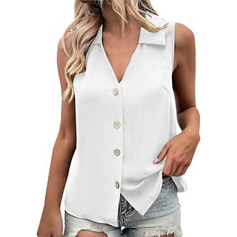 GlowSol Womens Summer Collar V Neck Button Sleeveless Tank Tops
