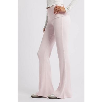 Women's High Waisted Knit Bootcut Trousers Fold Over Waist Ribbed Pants