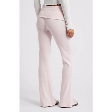 Women's High Waisted Knit Bootcut Trousers Fold Over Waist Ribbed Pants