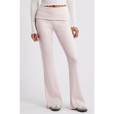 Women's High Waisted Knit Bootcut Trousers Fold Over Waist Ribbed Pants