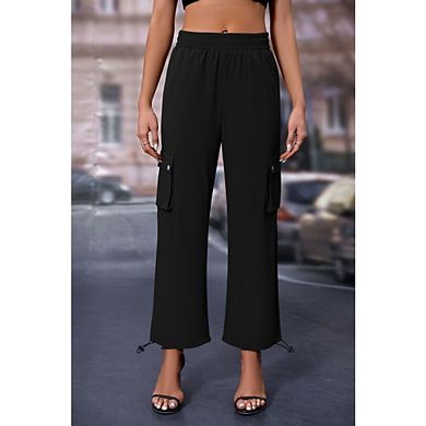 Women's High Waisted Cargo Pants Drawstring Hem Elastic Waist Casual Trousers