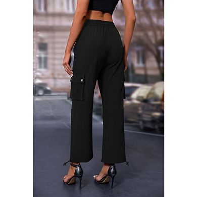 Women's High Waisted Cargo Pants Drawstring Hem Elastic Waist Casual Trousers