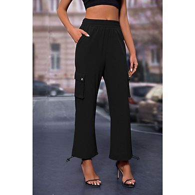 Women's High Waisted Cargo Pants Drawstring Hem Elastic Waist Casual Trousers