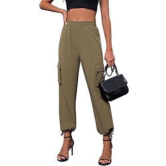 Women's High Waisted Cargo Pants Drawstring Hem Elastic Waist Casual Trousers
