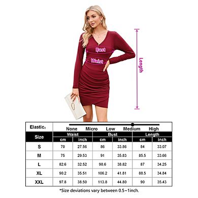 Women Long Sleeve Wrap Ruched Dress Formal Bodycon Dress