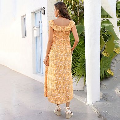 Women Off Shoulder Maternity Dress Side Split Flowy Dress