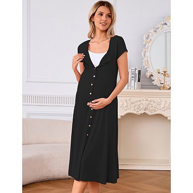 Women Maternity Shift Dress Casual Button Down Sundress