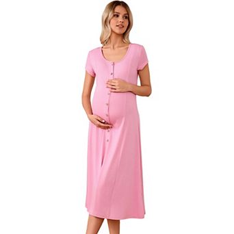 Women Maternity Shift Dress Casual Button Down Sundress