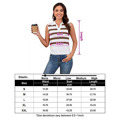 Women's Striped Collared Tank Top Casual Knit Shirt